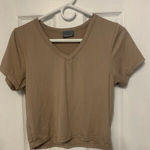 Olivia Rae V-Neck Short Sleeve Top in Taupe